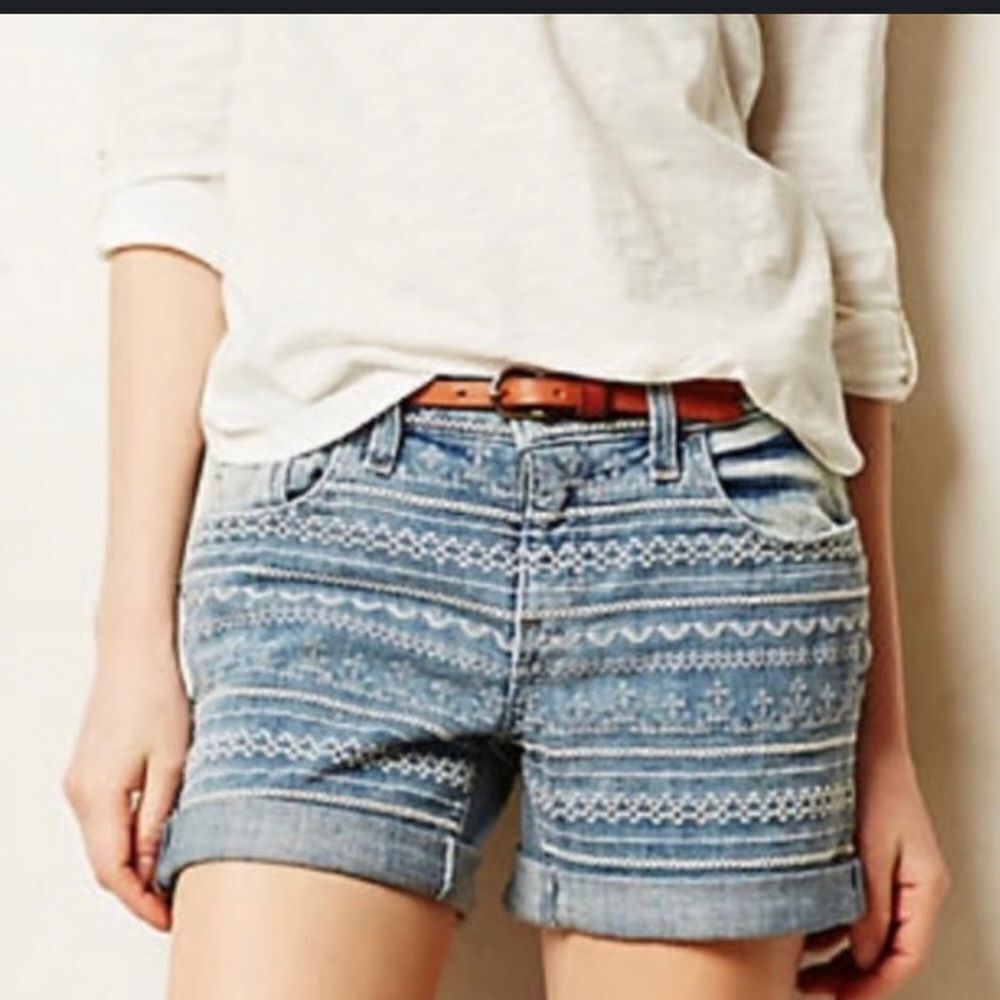 Pilcro & the Letterpress | Embroidered Jean Shorts